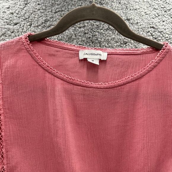 Calligraphy Medium Pink‎ Top Lace Sleeves Romantic Boho - Picture 3 of 8